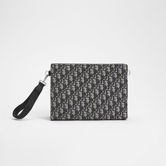 dior a5 oblique jacquard canvas leather zip wristlet clutch crossbody pouch bag